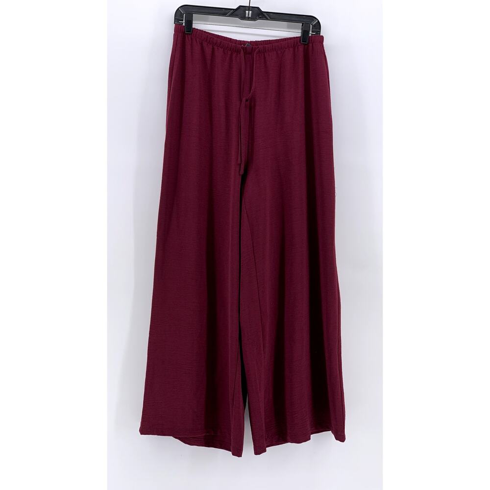 ADRIANNA PAPELL Women's Maroon Wide Leg Relaxed Fit Pants SZ S